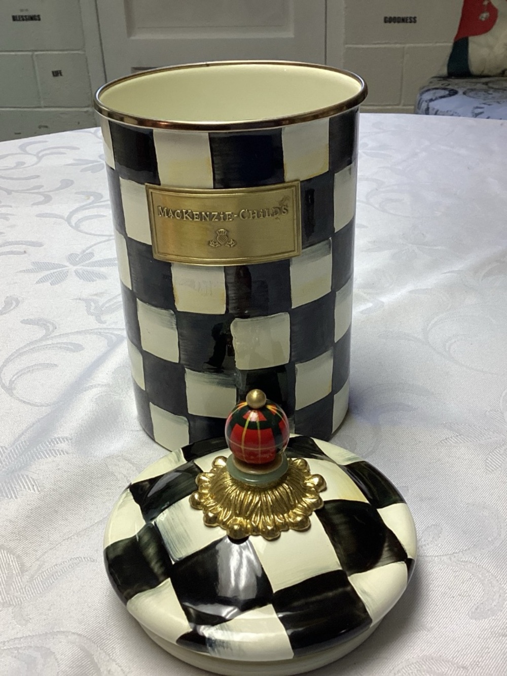 Mackenzie Child COURTLEY check cannister. New - Picture 3 of 12